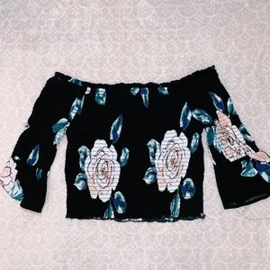Off the shoulder flower print blouse